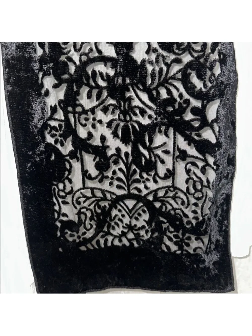Vintage Korean Velour Black Floral Sheer Elegant Scarf